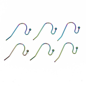 304 Stainless Steel Earring Hooks, Ear Wire, Rainbow Color, 20~21x15mm, Hole: 2mm, 21 Gauge, Pin: 0.7mm