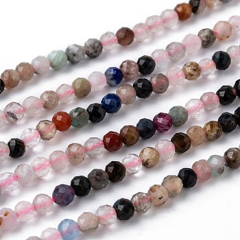 Natural Mixed Stone Beads Strands, Faceted, Round, 3x2~3mm, Hole: 0.5mm, about 123~127pcs/strand, 15.3 inch~15.5 inch