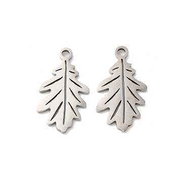 201 Stainless Steel Pendants, Laser Cut, Leafy Branch Charms, Stainless Steel Color, 18x10x1mm, Hole: 1.5mm