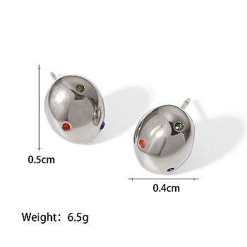 Stainless Steel Cubic Zirconia Oval Stud Earrings