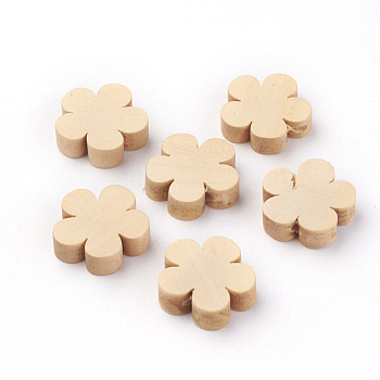 Unfinished Maple Wood Beads, Natural Wooden Beads, Flower, Navajo White, 19.5x20.5x5.5mm, Hole: 1.5mm