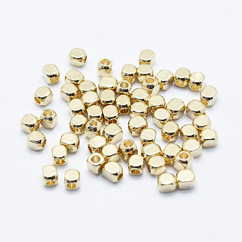 Brass Beads, Long-Lasting Plated, Real 18K Gold Plated, Nickel Free, Cube, 2.5x2.5x3mm, Hole: 1mm
