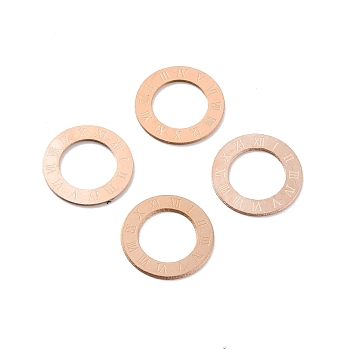 Ion Plating(IP) 304 Stainless Steel Linking Rings, Ring with Roman Numerals 1~12, Rose Gold, 15.5x0.5mm, Hole: 9.5mm