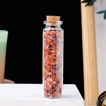 Natural Carnelian Chips in a Glass Bottle with Cork Cover, Mineral Specimens Wishing Bottle Ornaments for Home Office Decoration, 70x22mm