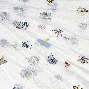Insects Pattern Polyester Lace Embroidered Fabric for Dress, Clothing, White, 1250~1300x0.9mm