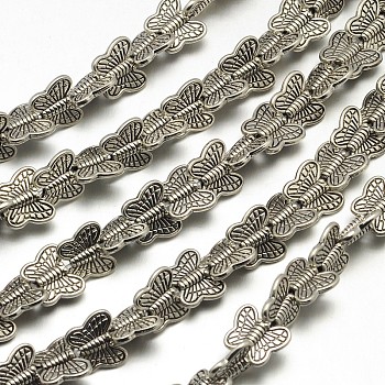 Tibetan Style Butterfly Alloy Bead Strands, Lead Free & Cadmium Free, Antique Silver, 9x10.5x3mm, Hole: 2mm, about 30pcs/strand, 8 inch