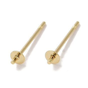 Brass Studs Earrings Finding, Lead Free & Cadmium Free, Round, Real 24K Gold Plated, 13.5x3mm, Pin: 12x1mm & 1mm