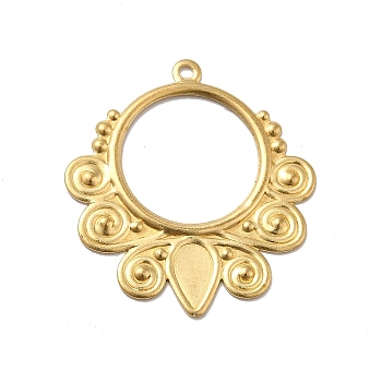 Brass Pendant Cabochon Settings, Flat Round with Teardrop, Golden, Tray: 4x7mm, 28.5x26x1mm, Hole: 1.4mm