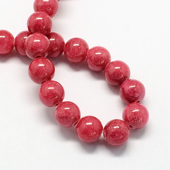 Natural Dyed Yellow Jade Gemstone Bead Strands, Round, FireBrick, 4mm, Hole: 0.5mm, about 95pcs/strand, 15.7 inch