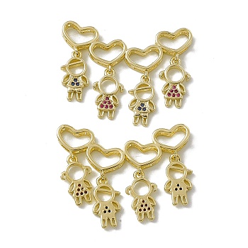 Rack Plating Brass Micro Pave Cubic Zirconia Slide Charms, Brass Jewelry for Women, Cadmium Free & Lead Free, Long-Lasting Plated, Boy & Girl, Real 18K Gold Plated, 25.5x33x3mm, Hole: 1x3.5mm
