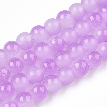 Baking Painted Imitation Jade Glass Round Bead Strands, Two Tone, Orchid, 10~10.5mm, Hole: 1.2mm, about 78~81pcs/strand, 29.69~30.47 inch(75.4~77.4cm)
