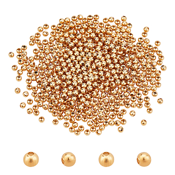 304 Stainless Steel Beads, Hollow Round, Golden, 3x3mm, Hole: 1mm, about 500pcs/bag, 1bag/box
