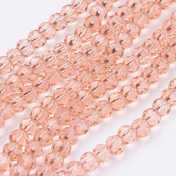 Glass Beads Strands, Faceted(32 Facets), Round, Dark Salmon, 4mm, Hole: 1mm, about 87~93pcs/strand, 32~33cm
