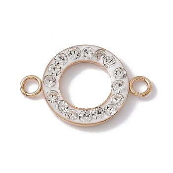Polymer Clay Crystal Rhinestone Connector Charms, with 304 Stainless Steel Findings, Flat Round, Golden, 13x20x2mm, Hole: 2mm