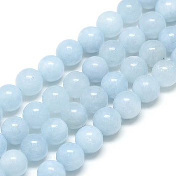 Chapelets de perles en aigue-marine naturelle, ronde, 8x7.5mm, Trou: 1mm, Environ 46~49 pcs/chapelet, 15.5 pouce