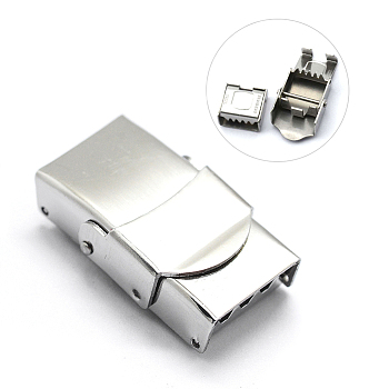 Tarnish Resistant 201 Stainless Steel Watch Band Clasps, Rectangle, Stainless Steel Color, 26x16x9mm