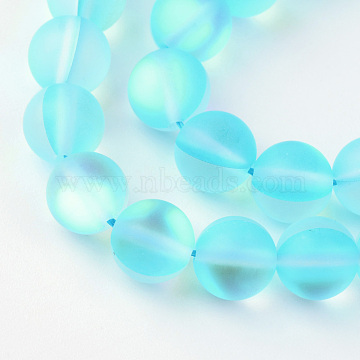 Synthetic Moonstone Beads Strands, Holographic Beads, Dyed, Frosted, Round, Deep Sky Blue, 8mm, Hole: 1mm, about 48pcs/strand, 15.3 inch(X-G-R375-8mm-A04)