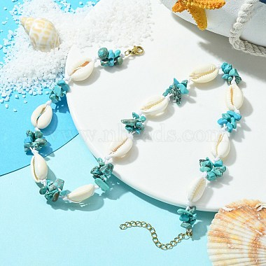 Natural Shell & Synthetic Turquoise Chip Beaded Necklace for Girl Women(NJEW-TA00115)-3