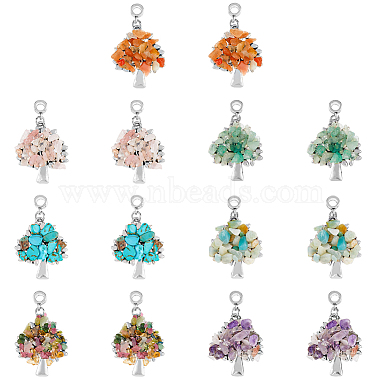 38mm Tree Mixed Stone Dangle Charms