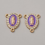 Zinc Alloy Enamel Religion Oval with Virgin Mary Chandelier Component Links, with Crystal Rhinestone, Light Gold, Purple, 20.5x16x2.5mm, Hole: 1.6mm(FIND-WH0366-384G-04)