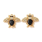 Brass Micro Pave Cubic Zirconia Pendants, Bees Charms, Nickel Free, Real 18K Gold Plated, Black, 15x17.5x4mm, Hole: 1.2mm(KK-A284-16G-01)