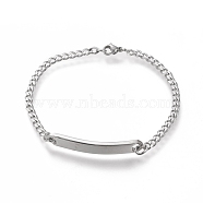 304 Stainless Steel ID Bracelets, with Curb Chains and Lobster Claw Clasps, Stainless Steel Color, 20cm(7-7/8 inch)(BJEW-I288-02P)