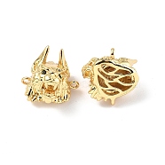 Halloween Brass Micro Pave Green Cubic Zirconia Connector Charms, Devil Links, Real 18K Gold Plated, 14.5x15x14mm, Hole: 1.4mm(KK-E068-VF354)