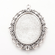 Tibetan Style Alloy Big Pendant Cabochon Settings, Double-sided Tray, Cadmium Free & Lead Free, Oval, Antique Silver, Tray: 30x40mm, 61x47x3mm, Hole: 2.5mm, about 80pcs/1000g(TIBEP-Q080-01AS-LF)