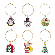 Christmas Theme Alloy Enamel Wine Glass Charms, with Brass Rings, Mixed Shapes, Platinum & Golden, 46.5~52.5mm, 6pcs/set(HJEW-JM00982)