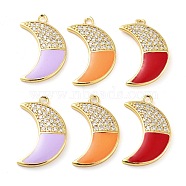 Brass Micro Pave Clear Cubic Zirconia Pendants, with Enamel, Real 18K Gold Plated, Moon Charm, Mixed Color, 24.5x15x2.5mm, Hole: 1.8mm(KK-F871-04G)