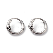 304 Stainless Steel Skull Hoop Earrings for Men Women, Stainless Steel Color, 15.5x14x7mm, Pin: 1.2mm(EJEW-F312-03AS)