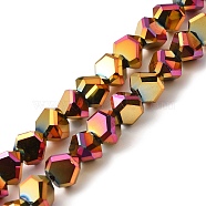 Electroplate Glass Beads Strands, Faceted, Triangle, Rainbow Plated, 8~9x8.5~9x8.5~9mm, Hole: 1.5mm, about 50pcs/strand, 16.69''(42.4cm)(EGLA-I017-04-FP01)