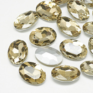 Pointed Back Glass Rhinestone Cabochons, Back Plated, Faceted, Oval, Coffee, 14x10x4.5mm(RGLA-T080-10x14mm-04)