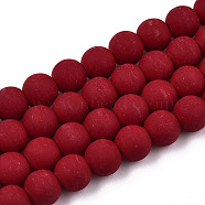 Opaque Glass Beads Strands, Frosted, Round, Dark Red, 8~8.5mm, Hole: 1.5mm, about 51~53pcs/strand, 14.96 inch~15.55 inch(38~39.7cm)(GLAA-T032-P8mm-MD05)