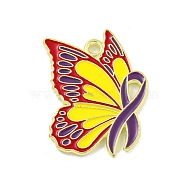 Alloy Enamel Pendants, Golden, Butterfly Charm, Yellow, 26x19.5x1.5mm, Hole: 1.8mm(ENAM-Z015-02G-03)