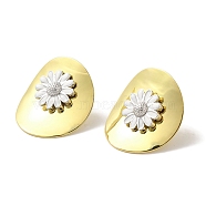 Rack Plating Brass Enamel Stud Earrings, Cadmium Free & Lead Free, Long-Lasting Plated, Daisy, Platinum & Real 18K Gold Plated, 30x27mm(EJEW-B062-05C-GP)