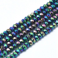 Electroplate Glass Beads Strands, Full Plated, Faceted, Abacus, Multi-color Plated, 2x1.5~1.6mm, Hole: 0.8mm, about 235 pcs/Strand, 14.17 inch(36cm)(GLAA-F079-A-FP07)