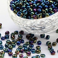 6/0 Glass Seed Beads, Iris Round, Colorful, about 4mm in diameter, hole: 1mm, about 4500pcs/pound(SDB4mm605)