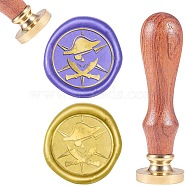 DIY Scrapbook, Brass Wax Seal Stamp and Wood Handle Sets, Pirate, Golden, 8.9x2.5cm, Stamps: 25x14.5mm(AJEW-WH0100-480)