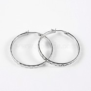 Ring 304 Stainless Steel Hoop Earrings, Hypoallergenic Earrings, Stainless Steel Color, 42x40x4mm, Pin: 1mm(EJEW-P040-52P)