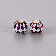 Electroplate Glass Beads, Round with Grid Pattern, Purple Plated, 10mm, Hole: 1.2mm(EGLA-Q123-013E)