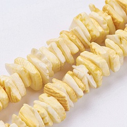 Natural Sea Shell Beads Strands, Dyed, Square Heishi Beads, Yellow, 1~3.5x4.5~10x4.5~10mm, Hole: 0.5mm, 16.1 inch~16.9 inch(BSHE-K012-08B)