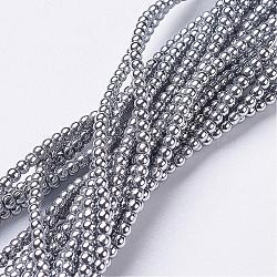 Non-magnetic Synthetic Hematite Beads Strands, Round, Silver, 2mm, Hole: 0.6mm, about 223pcs/strand, 15.7 inch(X-G-G094-2mm)