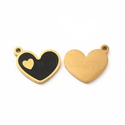 Ion Plating(IP) 304 Stainless Steel Enamel Charms, Heart, Black, 13x10x1mm, Hole: 1.2mm(STAS-F291-08G-01)