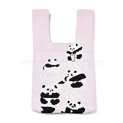 Polyester Mini Knit Tote Bags, Crochet Tote Handbag Lunch Box Bag, Panda, 35.5x19.8x2.1cm(ABAG-C008-01A-01)