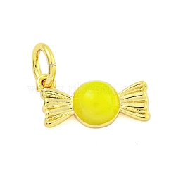 Rack Plating Brass Enamel Pendants, with Jump Ring, Cadmium Free & Lead Free, Long-Lasting Plated, Real 18K Gold Plated, Candy Charm, Yellow, 5.5x12x3mm, Hole: 3mm(KK-U021-04A-G)