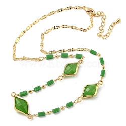 Faceted Rhombus & Rectangle Glass Beads Bib Necklaces, Brass Chain Neckalces, Golden, 11.81 inch(30cm)(NJEW-R263-21G)