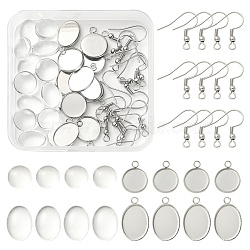 DIY Blank Dome Dangle Earrings Making Kit, Including 304 Stainless Steel Flat Round Pendant Cabochon Settings & Earring Hooks, Glass Cabochons, Stainless Steel Color, 39Pcs/box(DIY-YW0002-03)
