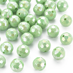 Opaque Acrylic Beads, Faceted, Dyed, AB Color, Round, Light Green, 12x11.5mm, Hole: 1.8mm, about 560pcs/500g(TACR-S154-10F-01)