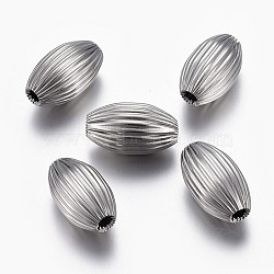 304 Stainless Steel Corrugated Beads, Oval, Stainless Steel Color, 13x7.5~8mm, Hole: 1.8mm(STAS-P218-27-8mm)